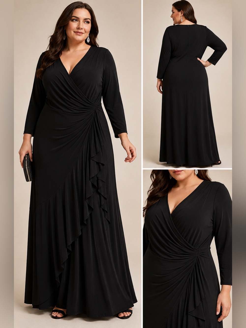 🖤 Marina Draped Faux Wrap‎ Ruffle Maxi Dress 20W NWT 🖤
